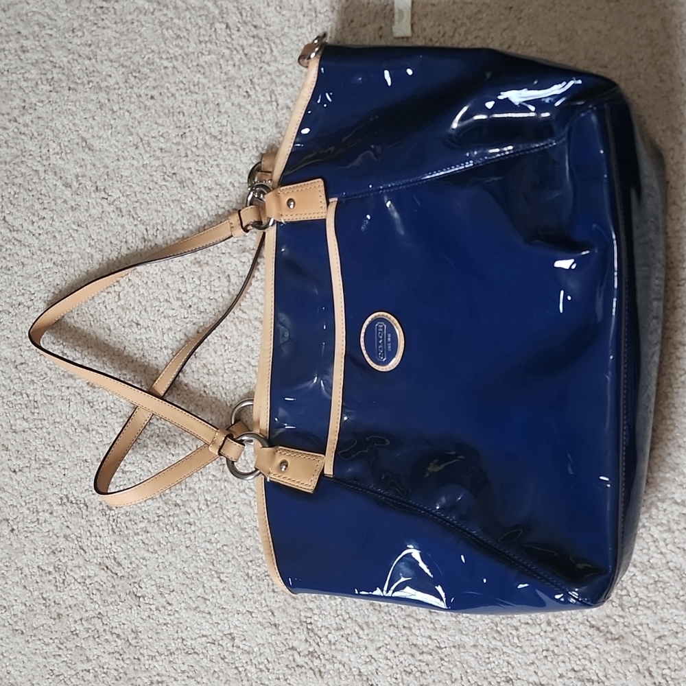 Blue Shinny Metallic Coach Purse